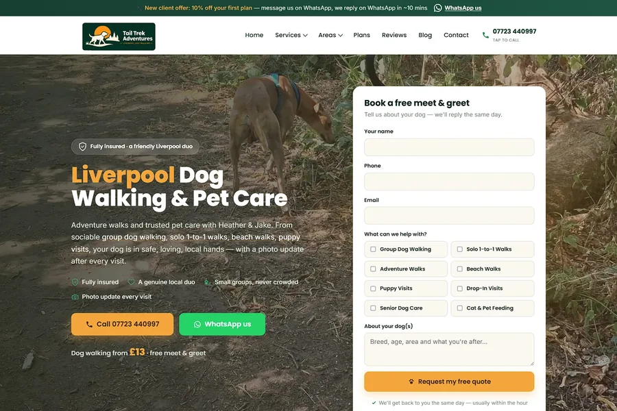 TailTrek Adventures website, built by Jake